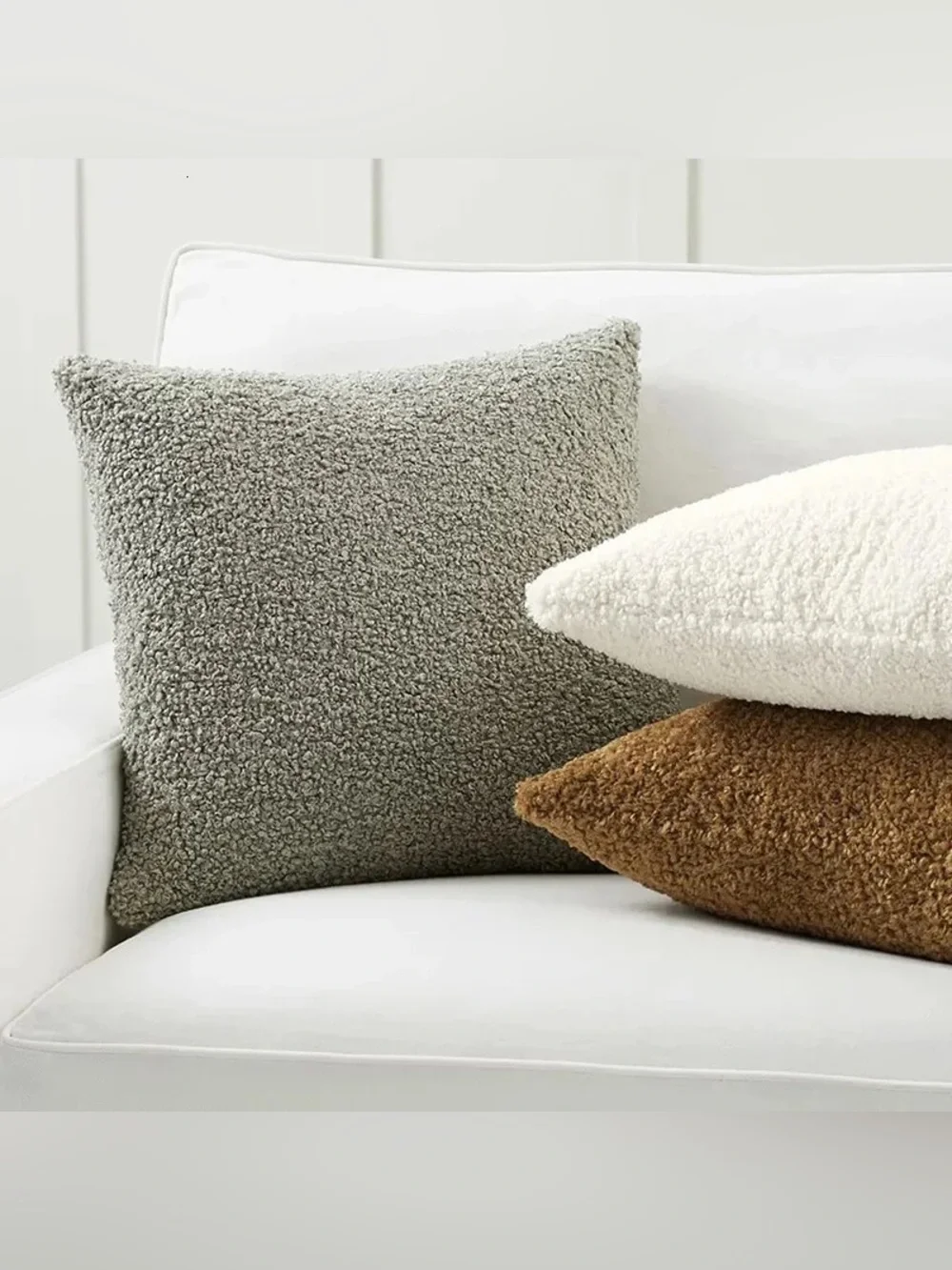 Set of 2 - Pottery Barn Grey Cozy Teddy Faux Fur Pillow Covers